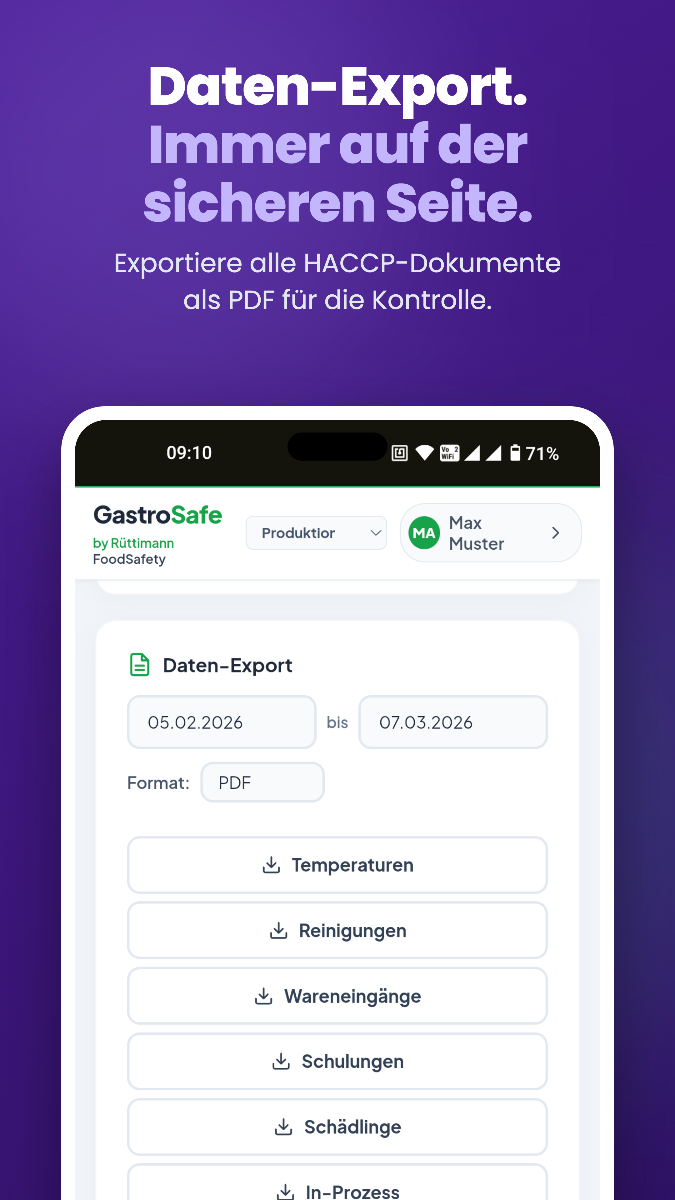 HACCP PDF Export - Protokolle für den Lebensmittelkontrolleur